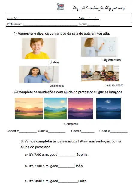 Plano de aula com saudações