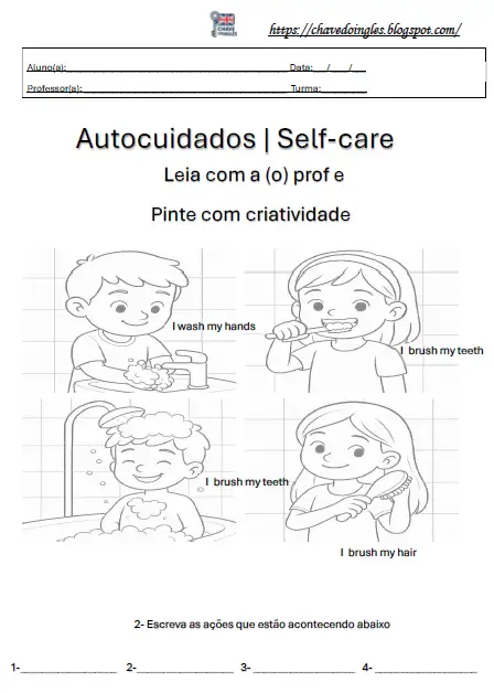 Plano de aula com autocuidados para ler e pintar