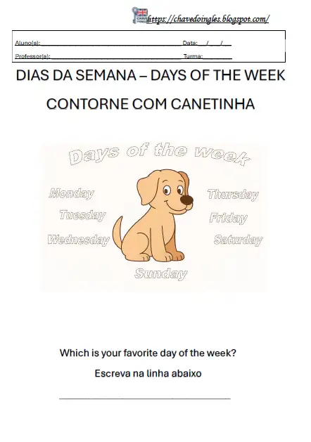 Plano de aula com dias da semana