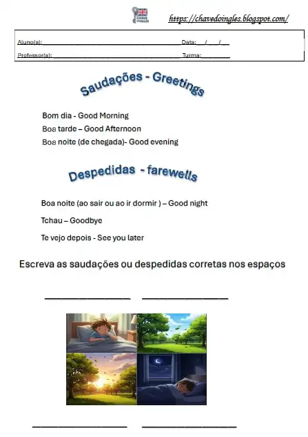 Atividade de saudações em inglês