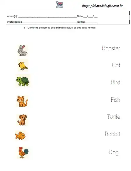 Atividade de animais domésticos em inglês