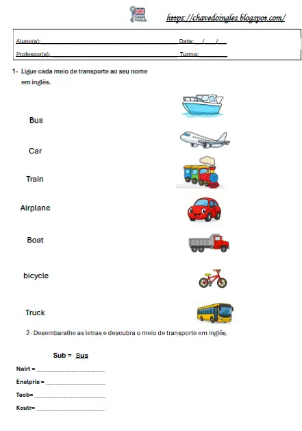 Atividade de meios de transporte em inglês