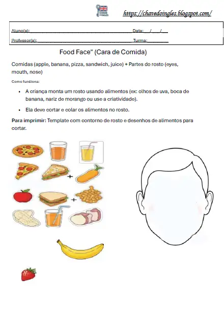 Atividade Food Face em inglês